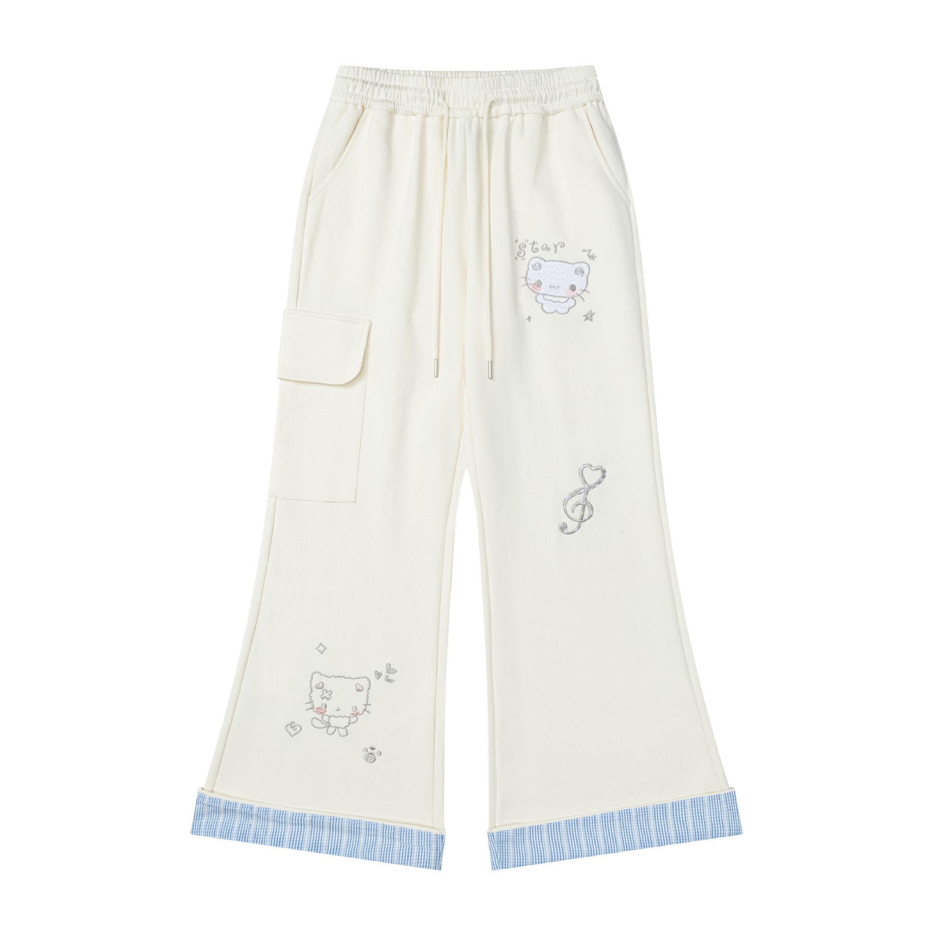 Pantalones de Corte Amplio con Forro de Gato en Brocado para Mujer con Cinturón Elástico y Justo — imagen 2