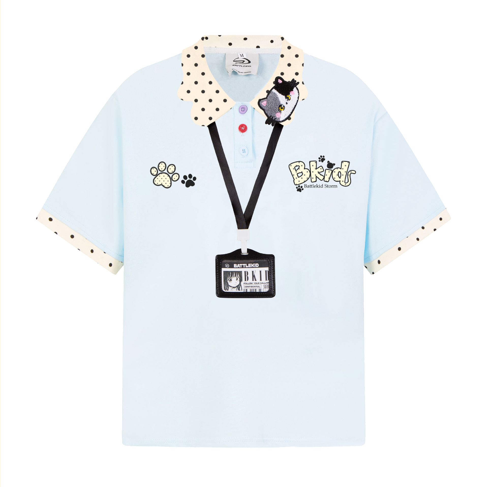 Camiseta de Polo con Dots Coloridos y Solapa de Gato de Dibujos para Mujer, Corte Relajado Corta Manga — imagen 3