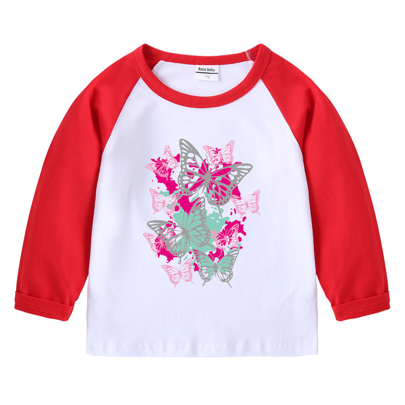 Butterfly children's pure cotton shoulder T-shirt with round neck and long sleeves — image 4