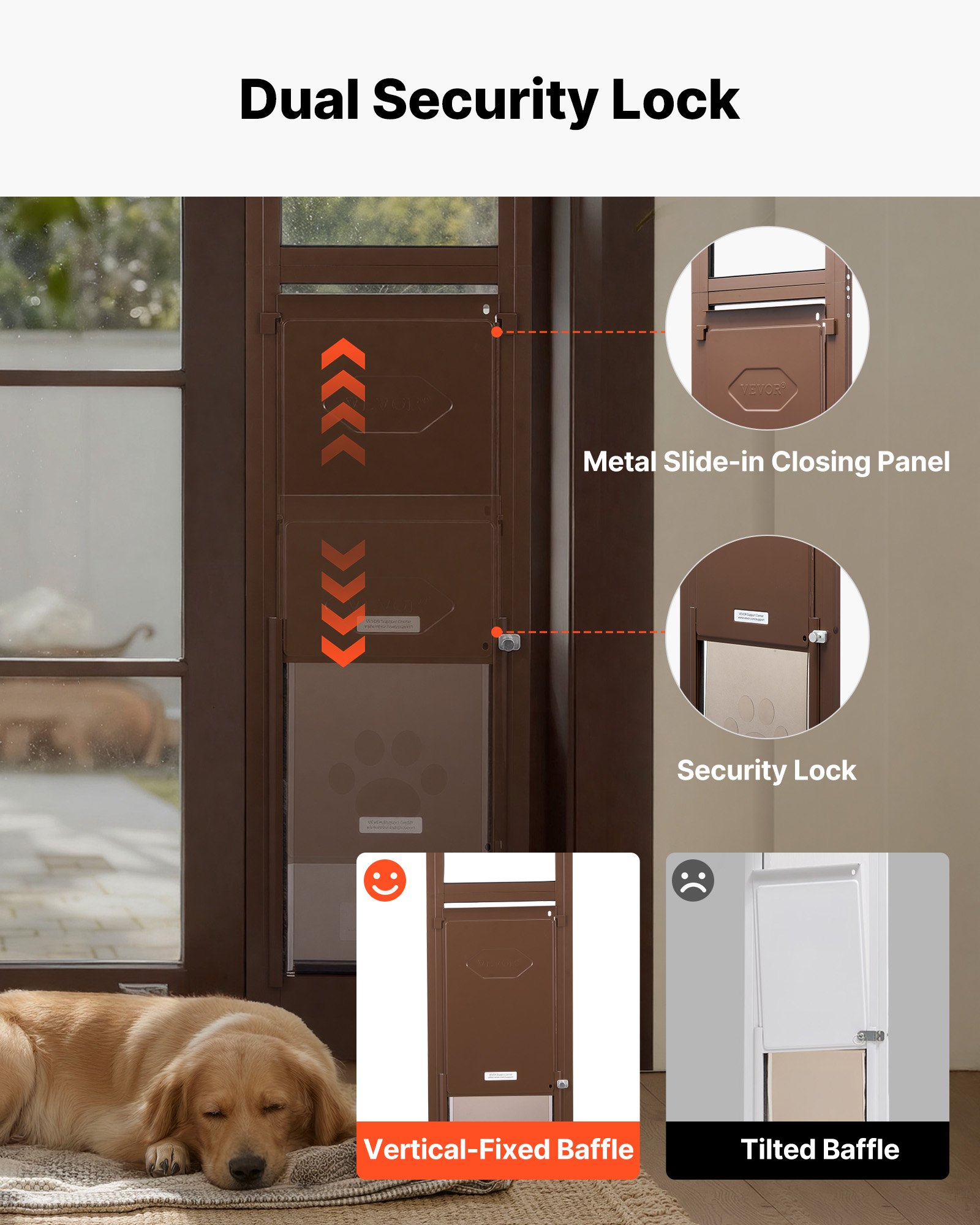 Puerta para Perros de Puerta de Vidrio Sliding, Altura Ajustable 75 7/8 a 80 11/16 cm, Estructura de Aluminio con Bisagras Rotativas y Diseño de Cerradura, Puerta para Mascotas de Vidrio Sliding para Inquilinos — imagen 4