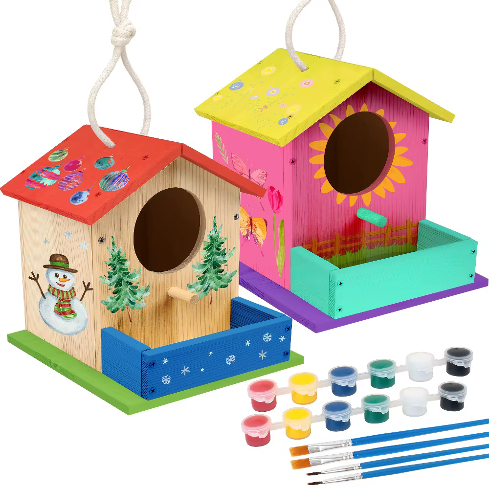 Kit de Casas de Pájaros de Madera para Hacer: Conjunto de Artes y Oficios Creativo para Niños y Adultos - Madera sin Pintar con Cintas de Pintura, Pinceles — imagen 1