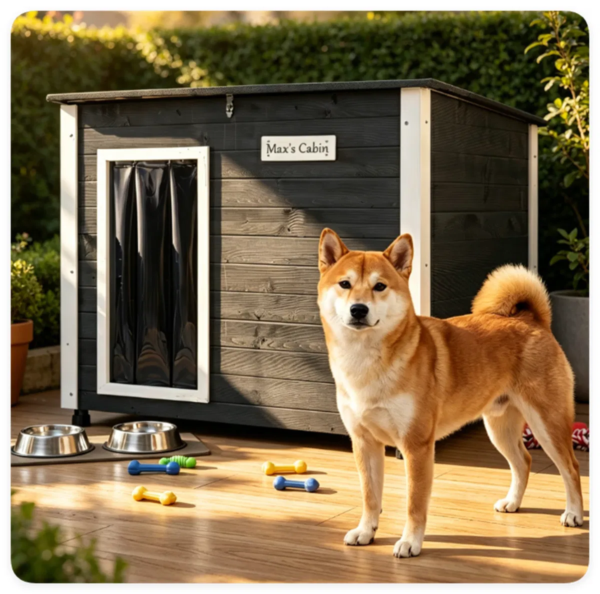 42.5" x 27" x 33.5" Outdoor Dog House with Sloped Asphalt Roof, Elevated Floor & Openable Roof Weatherproof Pet Kennel with PVC Door Curtain for Medium Large Dogs Gray — image 5