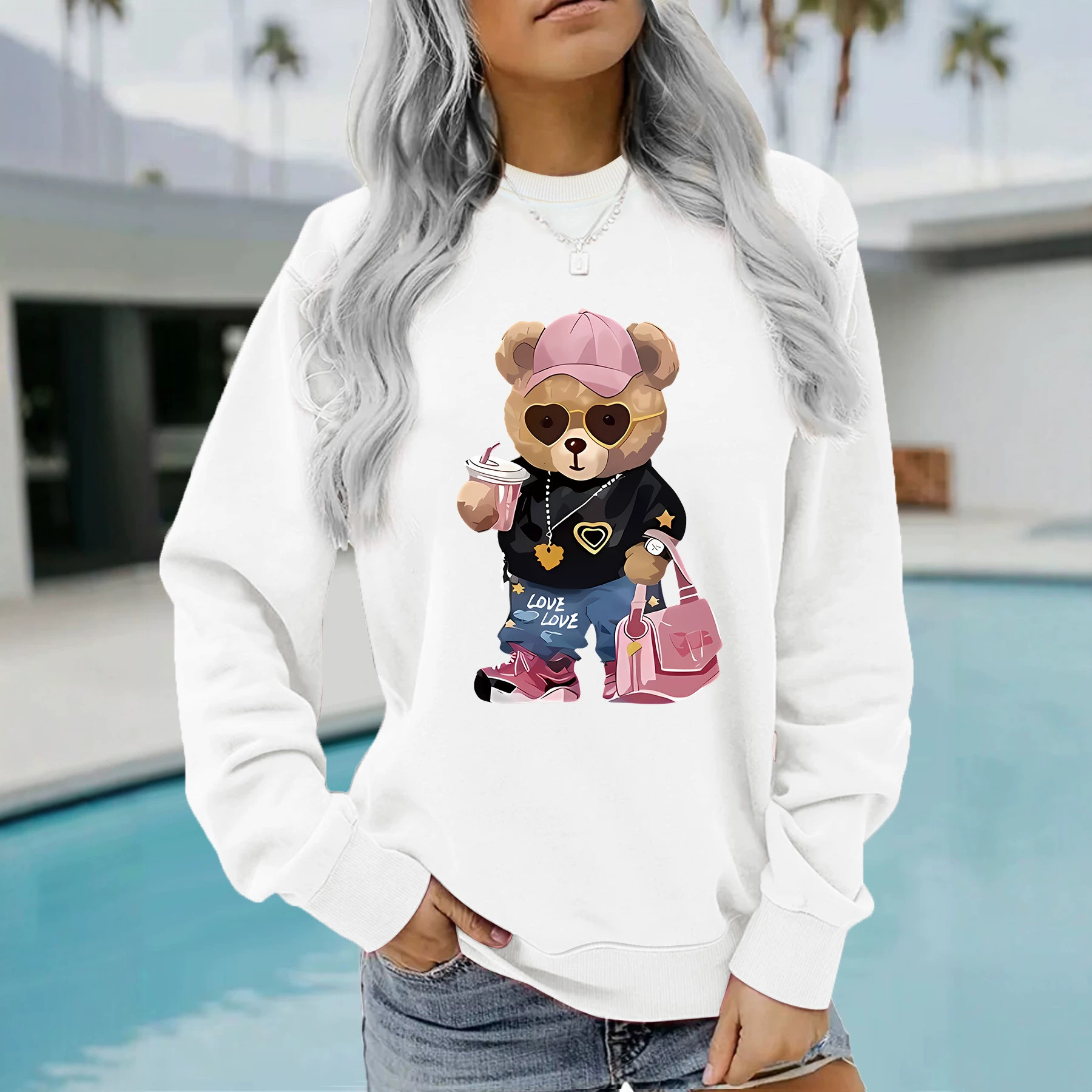 Teddy bear printed loose hoodie — image 3
