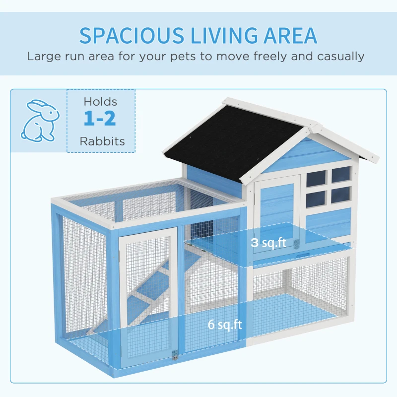 49 Wooden Rabbit Hutch Bunny Cage With Waterproof Asphalt Roof, Fun Outdoor Run, Removable Tray And Ramp, For Rabbits, Chickens, Ducks, Light Blue — imagen 5