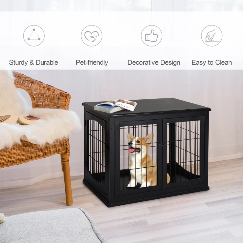 Caja de Muebles para Perros, Cárcel para Puppies con 2 Puertas y Cerradura, Mesa de Fin de Silla, Negro — imagen 4