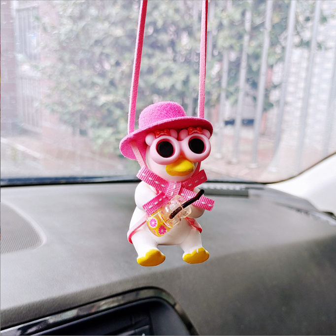 Handgun Cowboy Duck Car Rearview Mirror Pendant Decoration Super Cool Left Wheel Handgun Duck Anime Car Decoration Pendant Swing — image 3