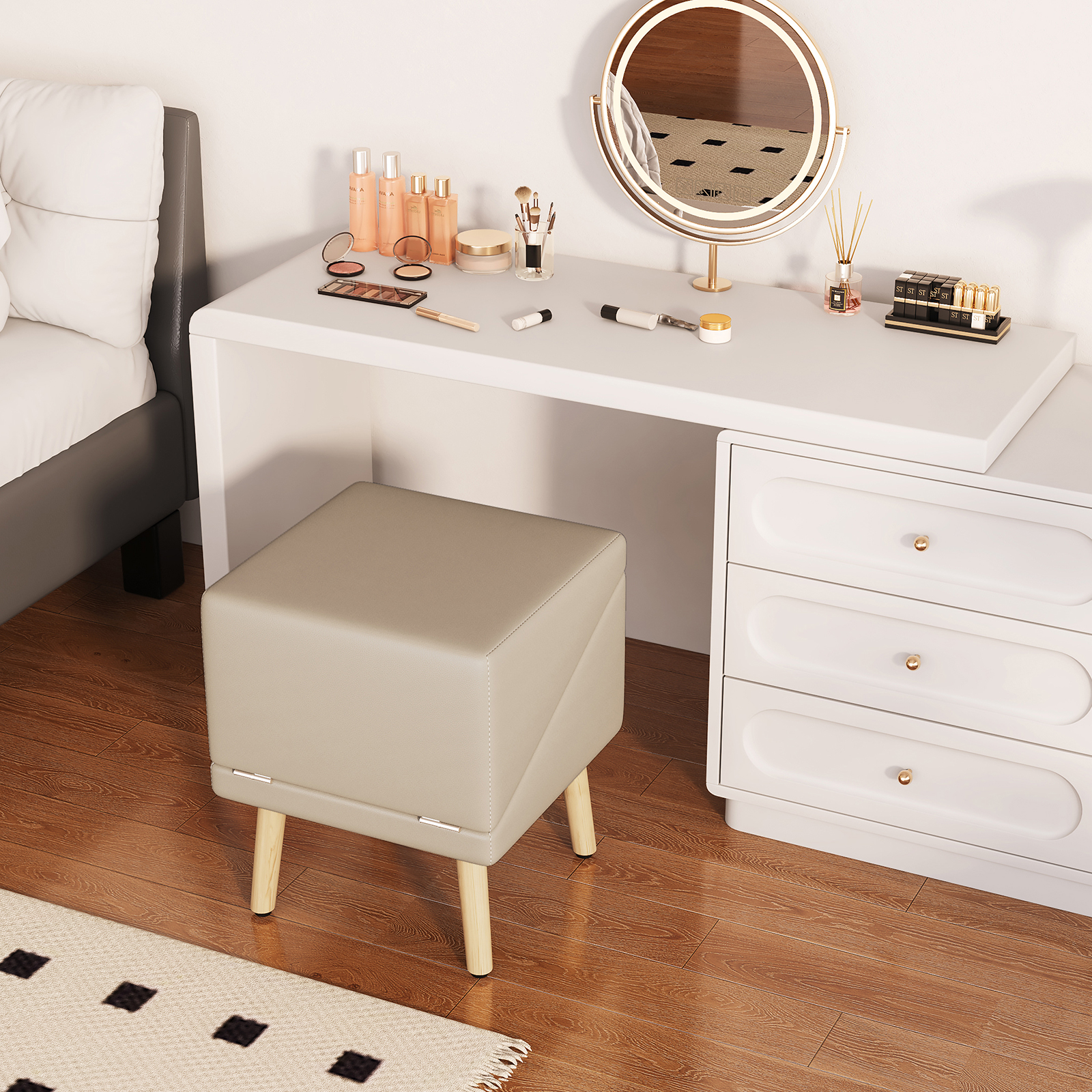 Paso para Perros para Cama y Sofá - Escaleras de Madera 2 en 1 para Perros Grandes, Medianos y Pequeños, Diseño Split con Superficie Antideslizante Gris Claro — imagen 12