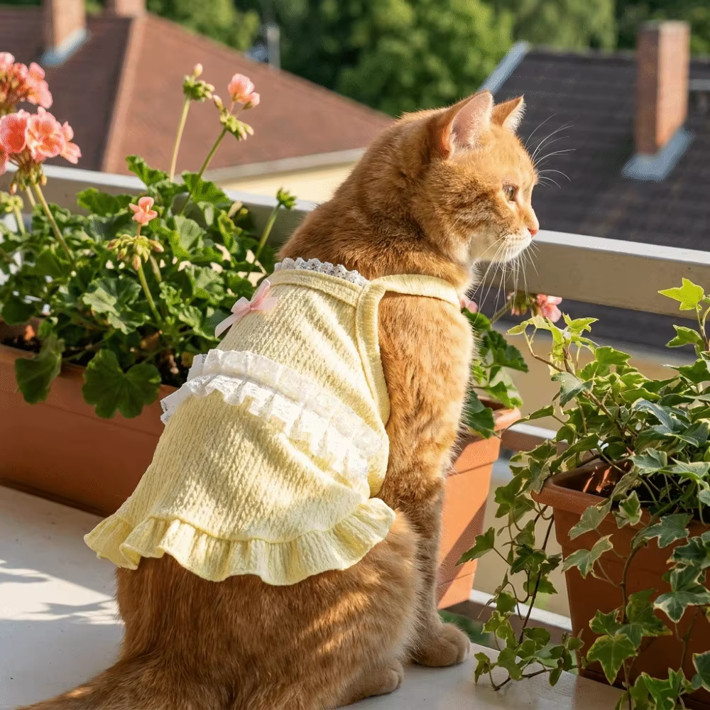 Vestido de Tanque para Mascotas - Top Ligero Floral con Encaje para Perros y Gatos — imagen 3
