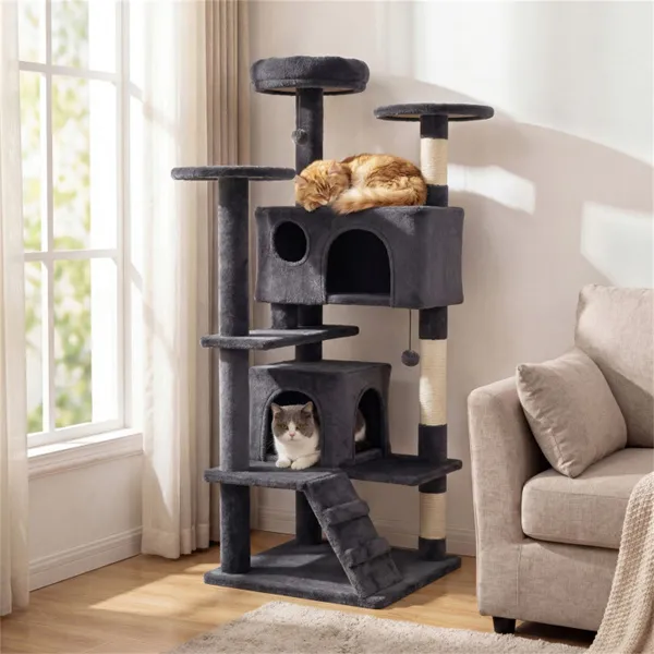 52" Tall Cat Tree Tower With Perches & Condos, Multi-Cat Playground With Scratching Posts (Dark Gray) — imagen 1