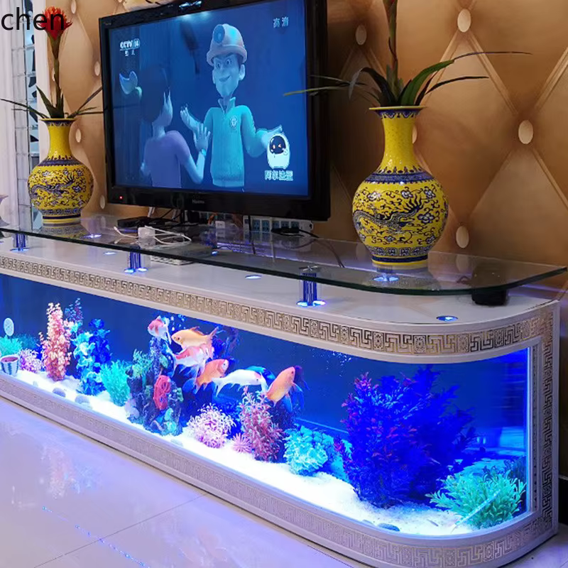 Cajón de Televisión para Acuario de Vidrio Medio y Grande para Salón, Hogar Ecológico con Mesa de Té para Peces Rojos — imagen 1