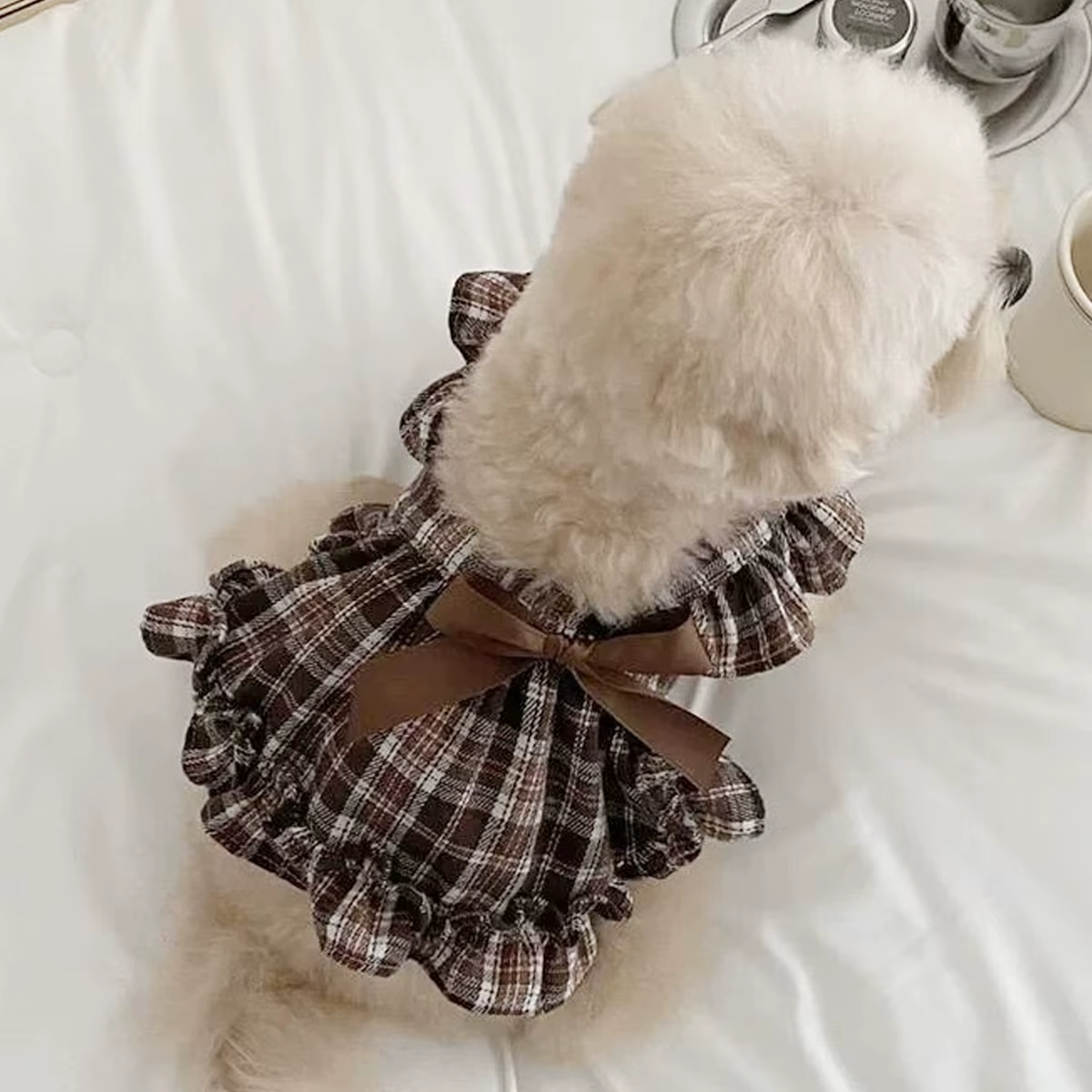 Pet Clothes Dog Dresses Princess Retro Plaid Bow Skirt Teddy Bichon Small Medium Dog Clothes Fashion Trend Decorative Clothing — image 1