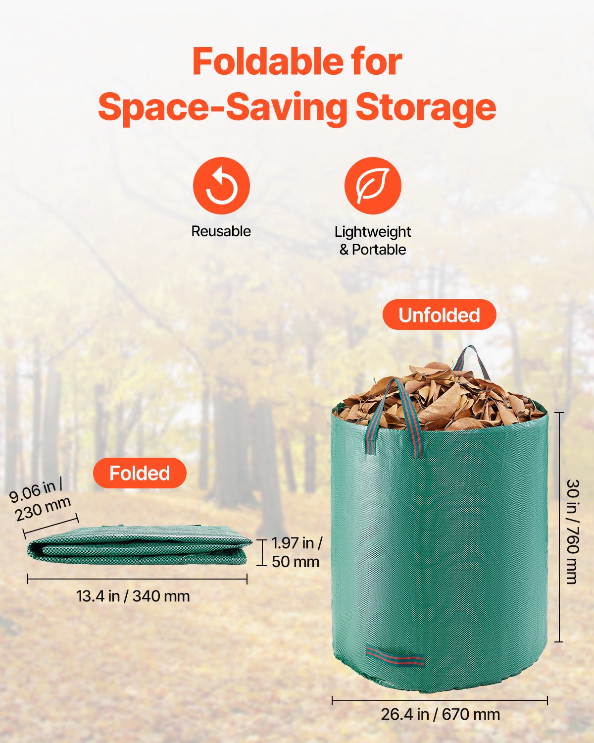 3-Pack 72 Gallon Reusable Yard Waste Bag Garden Leaf Trash Container Lawn Garden — image 8