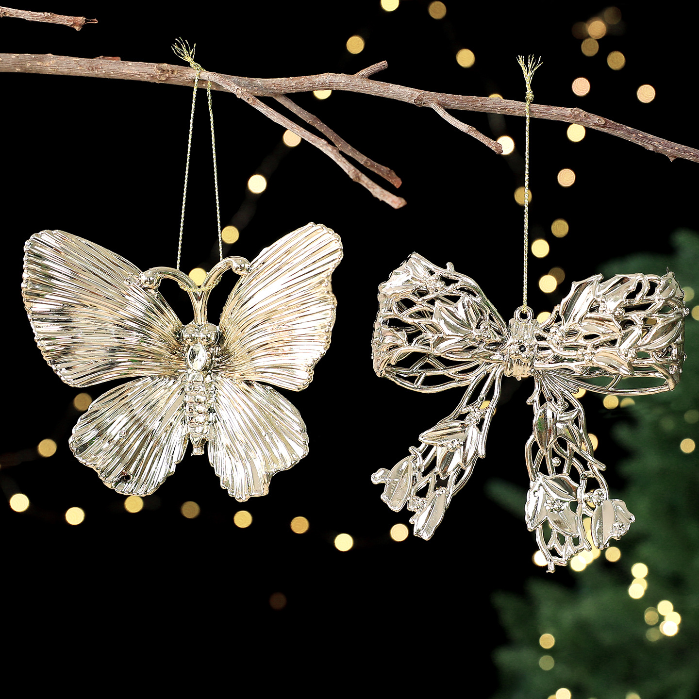 Festive Gold Plated Christmas Tree Ornament Accessories Snowflake Deer Holiday Decoration Hanging Decor — image 5