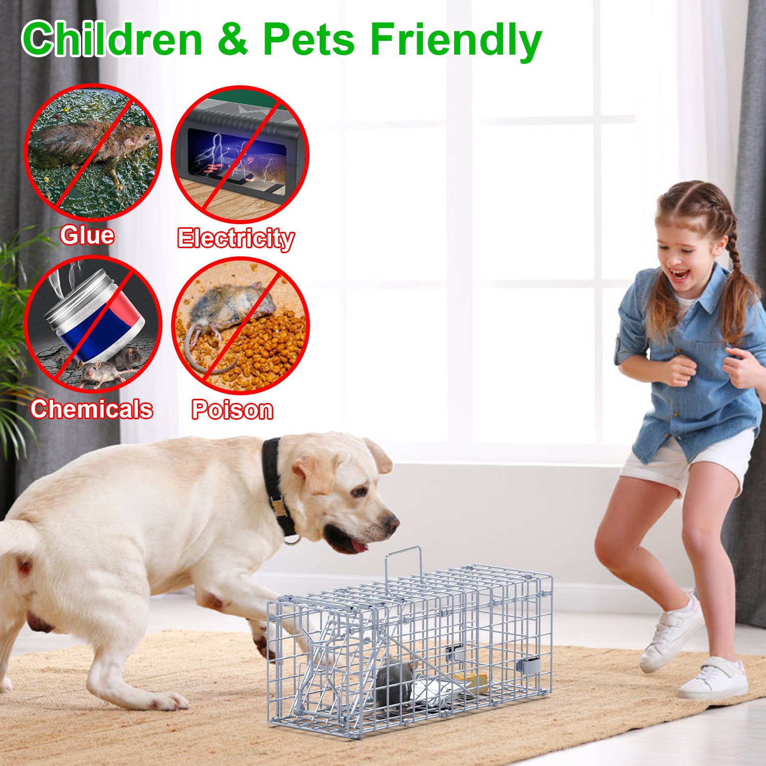2Pcs Foldable Rat Trap Cage Humane Live Rodent Trap Cage Galvanized Iron Mice Mouse Control Bait Catch With Detachable L Shaped Rod For Kitchen Garden Warehouse — image 3