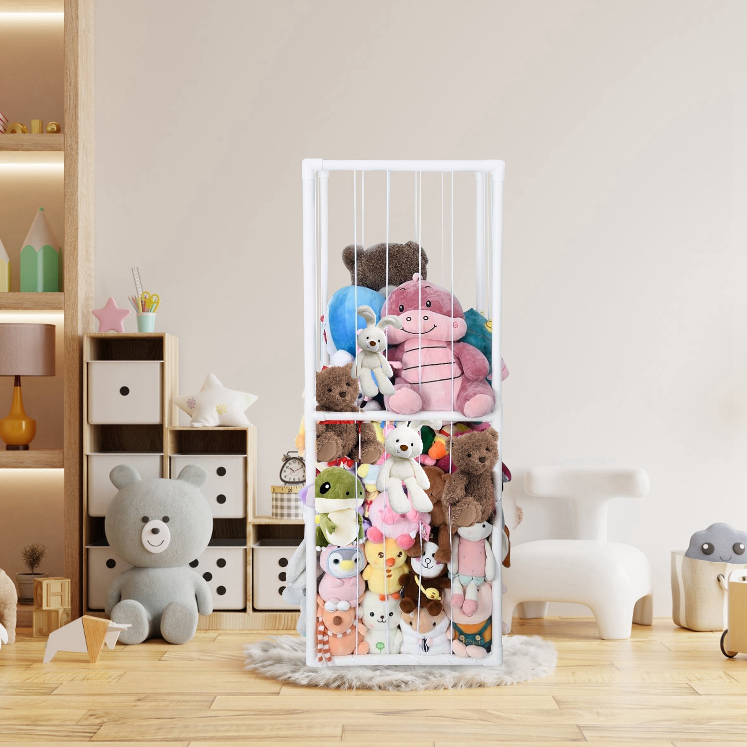 Stuffed Animal Storage PVC Plush Organizer Shelf Plush Stuffed Animal Holder Standing Kids Toy Storage Cage With Elastic Band For Nursery Play Room Bedroom — image 1