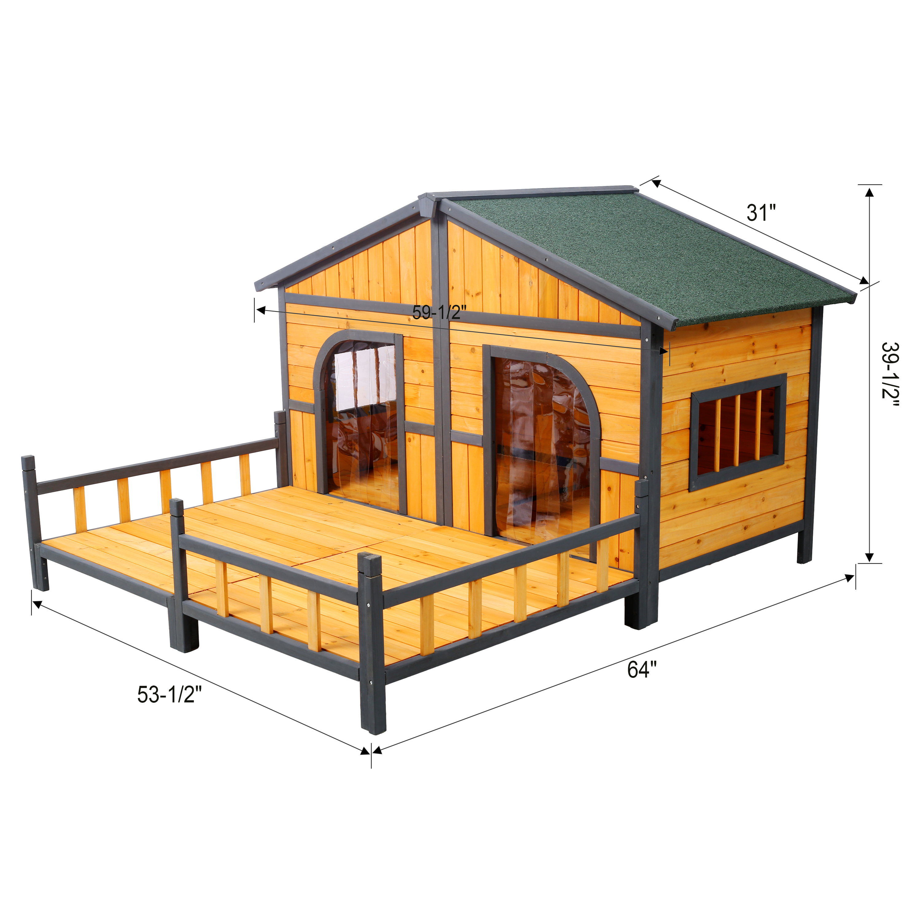 Wooden Large Dog House Outdoor Double XL Dog Kennel with Elevated Floor and Porch, Weatherproof Puppy Shelter for Small and Medium Breed Dogs, Natural — image 15