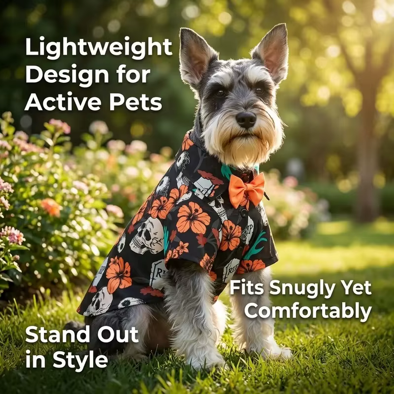 Halloween Dog Shirt Floral Pet Hawaiian Shirt with Bowtie Puppy Clothes Apparel Holiday Party Costume for Small Medium Dogs Cats — image 1