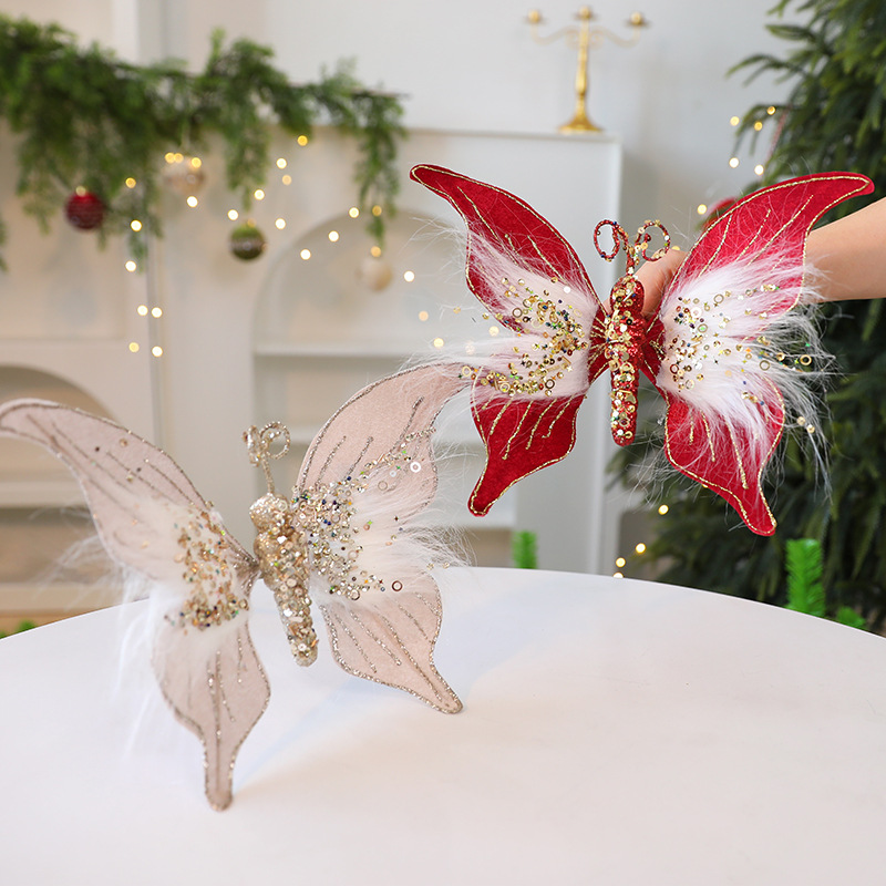 Saint Yuan New Fabric Christmas Butterfly DIY Christmas Scene Decoration Props Christmas Decorations Simulation Butterfly — image 2