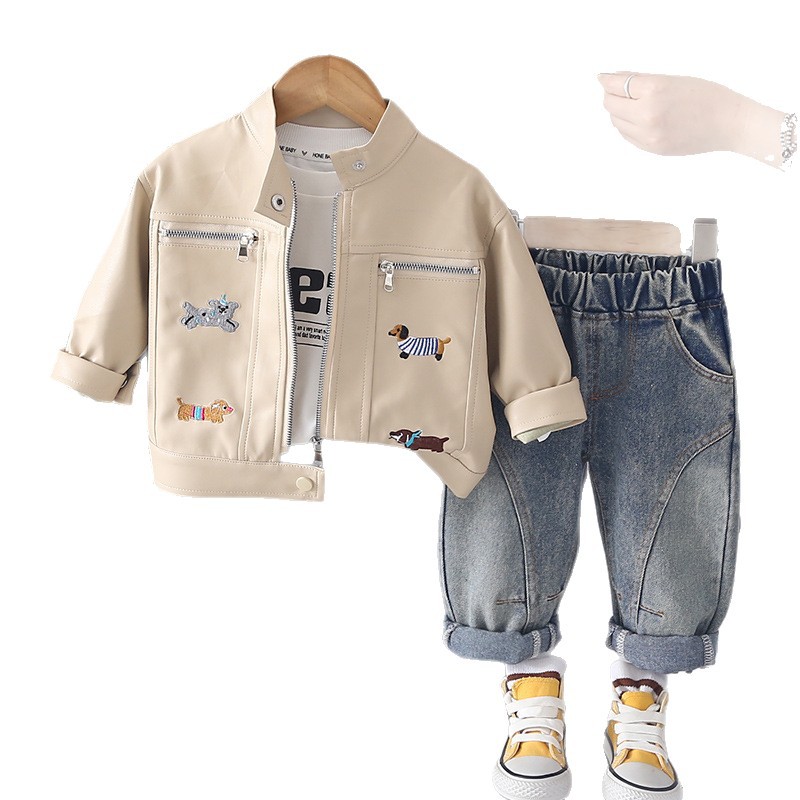 Boys Spring Cartoon Puppy Letter Long Sleeve Hoodie 3 Piece Set — image 6