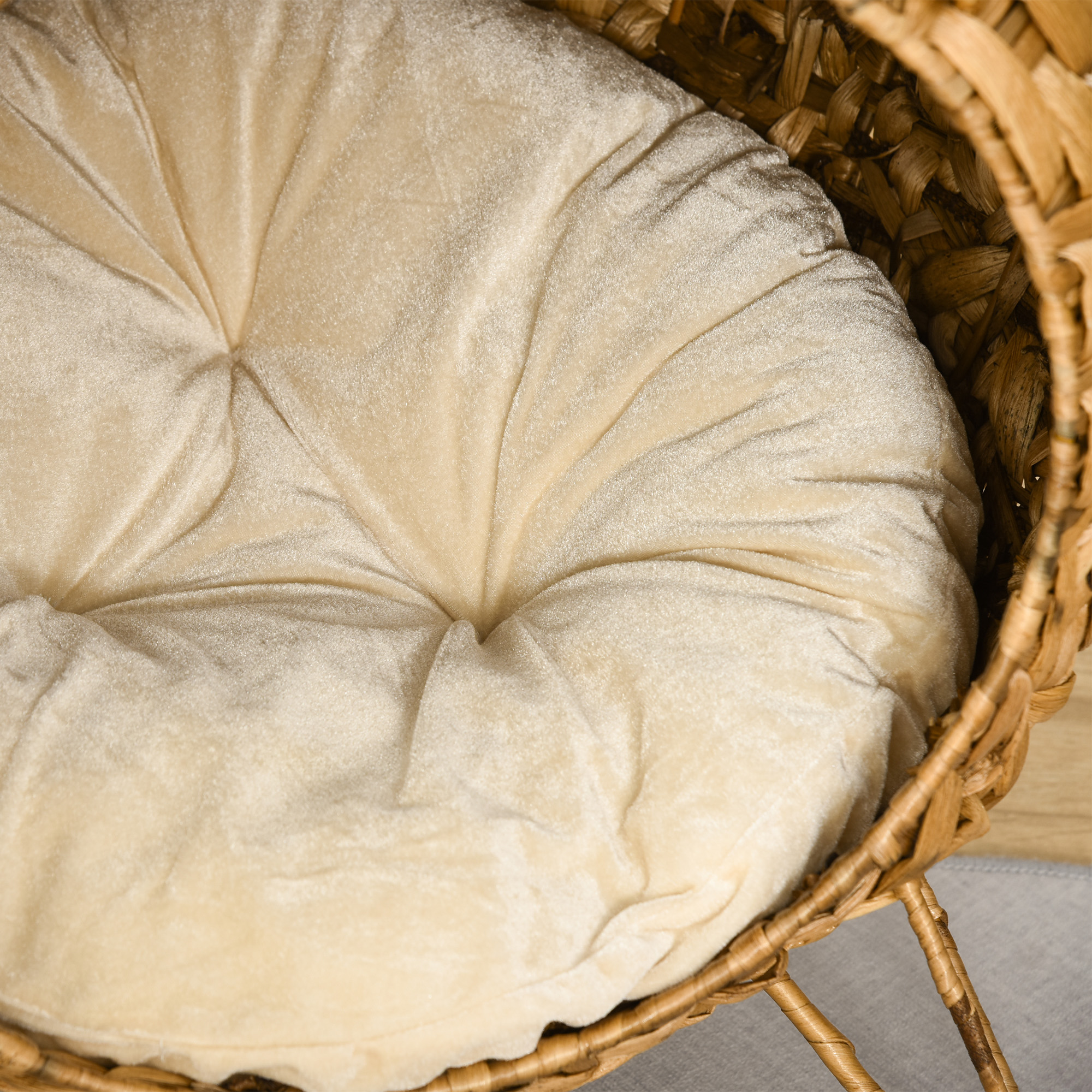 Cama para Gatos Tejida de 20.5", Casa Elevada para Gatitos Tejida a Mano con Hoja de Banano Trenzada, con Cojín, Natural — imagen 5