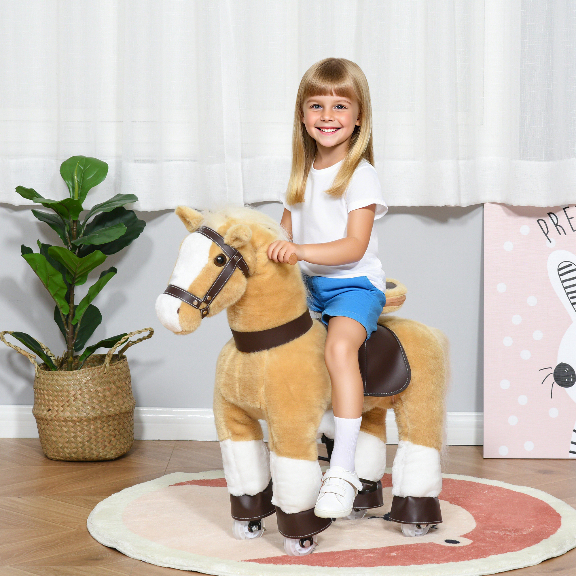 Caballo de Montar Plush, Caballo Andador para Niños con Ruedas, Edad 3-8 Años, Marrón Claro — imagen 4