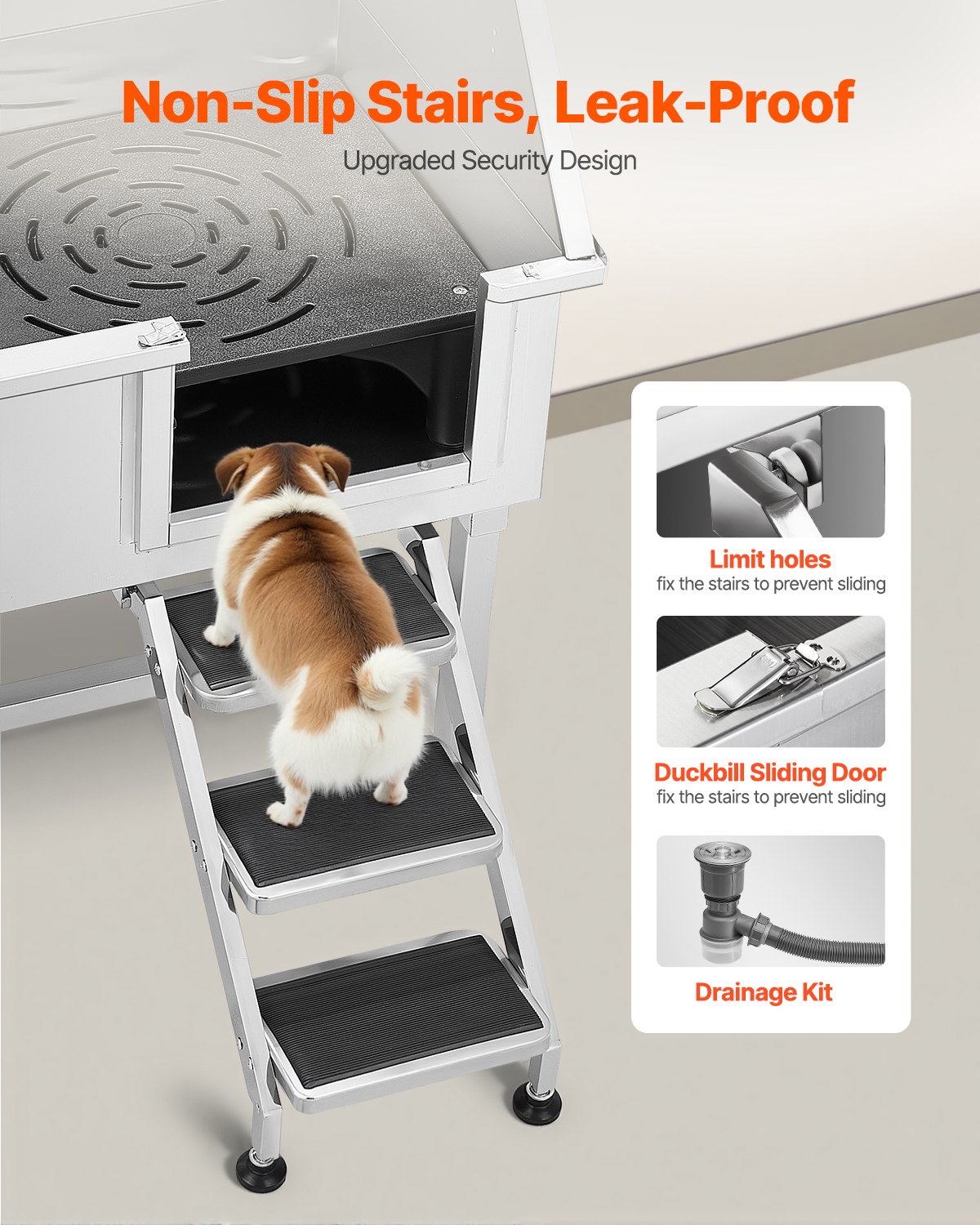 Tina de Baño para Aseo de Perros de 38", Acero Inoxidable con Escalera, Llave de Agua y Regadera — imagen 5