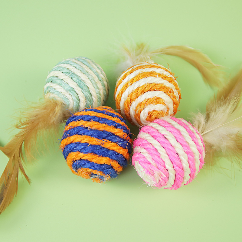 Feathered Sisal Ball Cat Toy for Self-Entertainment and Boredom Relief, Durable Cat Toy for Scratching and Biting — image 3