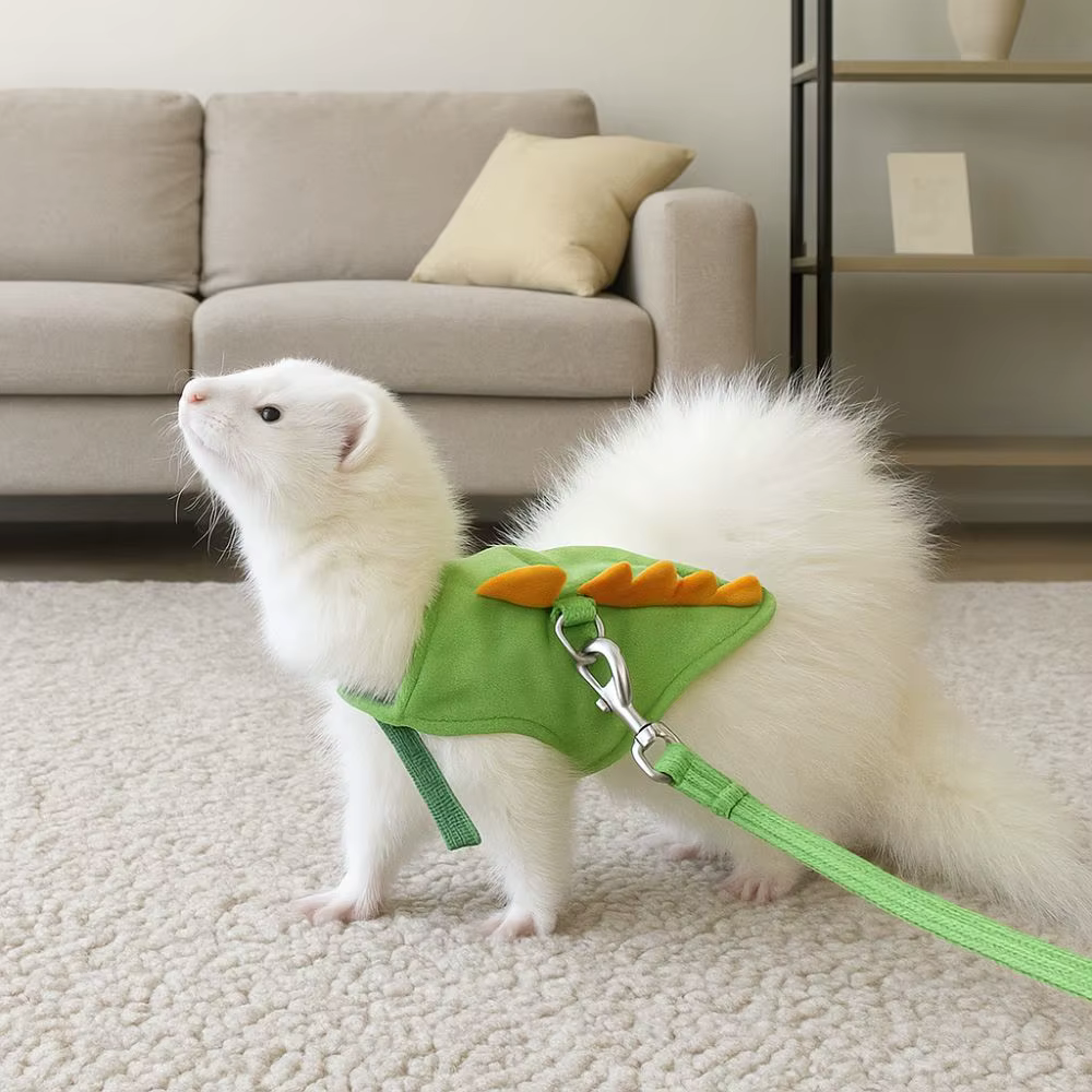 Soft Cartoon Ferret Vest Harness Adjustable Flannel Hamster Chest Strap Dragon Design with Bell Ferret Traction Rope Training — image 1