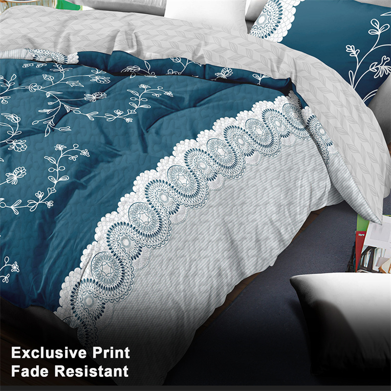 Colección de Edredón Floral Azul Turquesa 3 Piezas con Fundas de Almohadas Ajustadas, Diseño de 130 GSM Microfibra para Camas Fáciles de Limpiar y Amigables con Mascotas — imagen 20