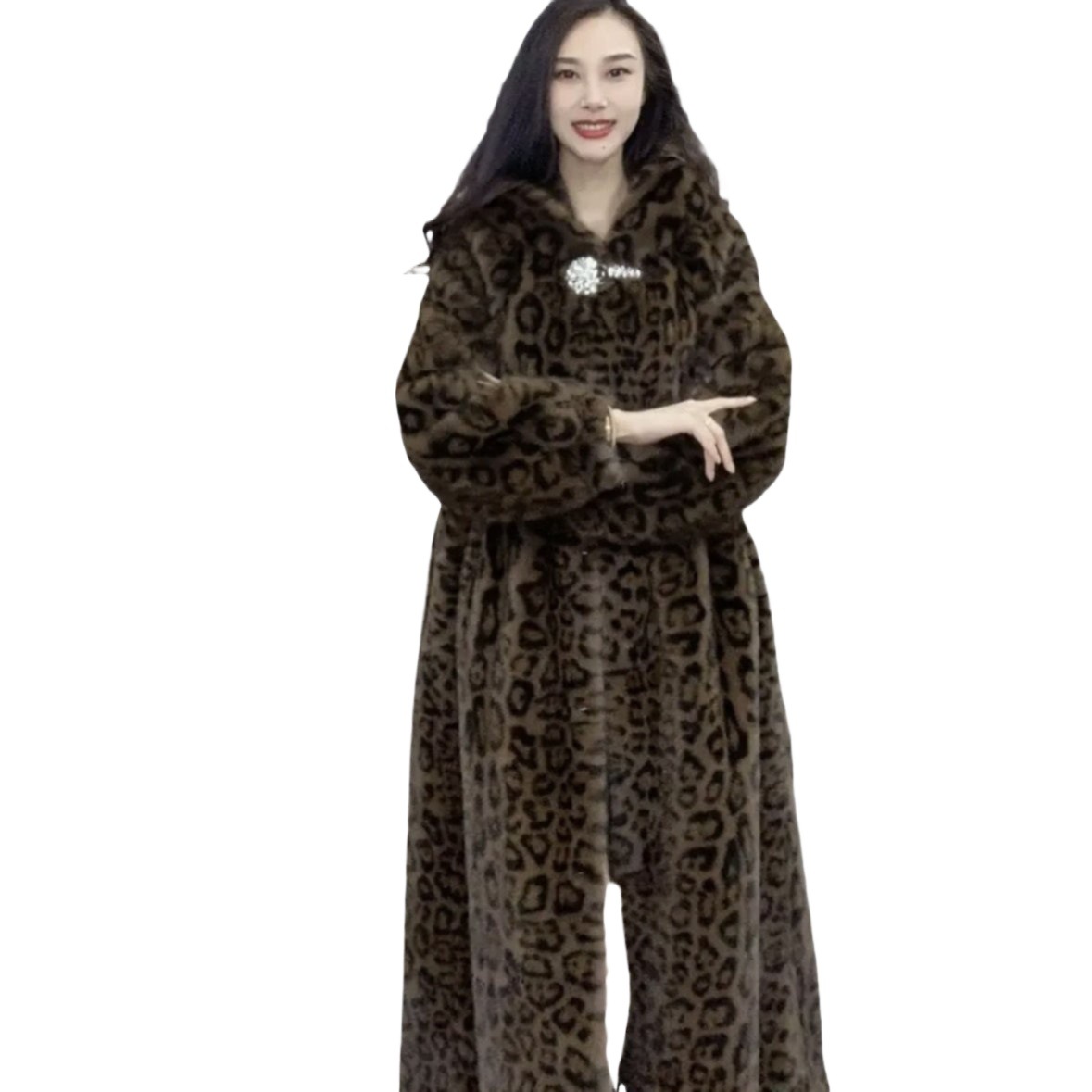 Traje de Pelo Falso de Leopardo Grueso Plus Size — imagen 5