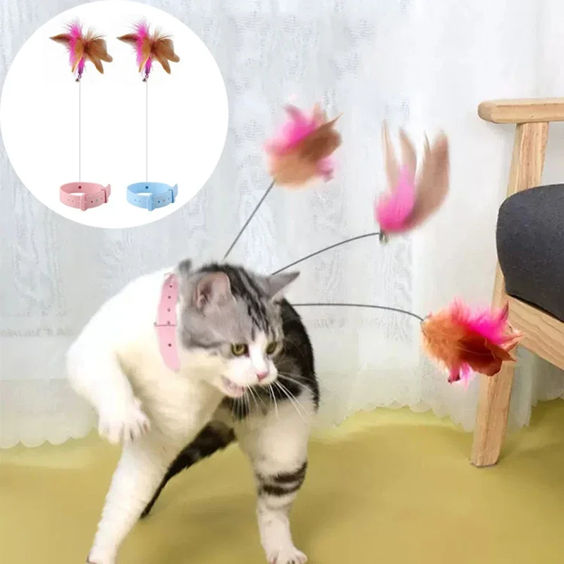 Interactive Cat Toy Self-hi Game for Cats Feather Teaser Stick with Bell Cat Teaser Stick Collar Kitten Playing Pet Accessories — image 6