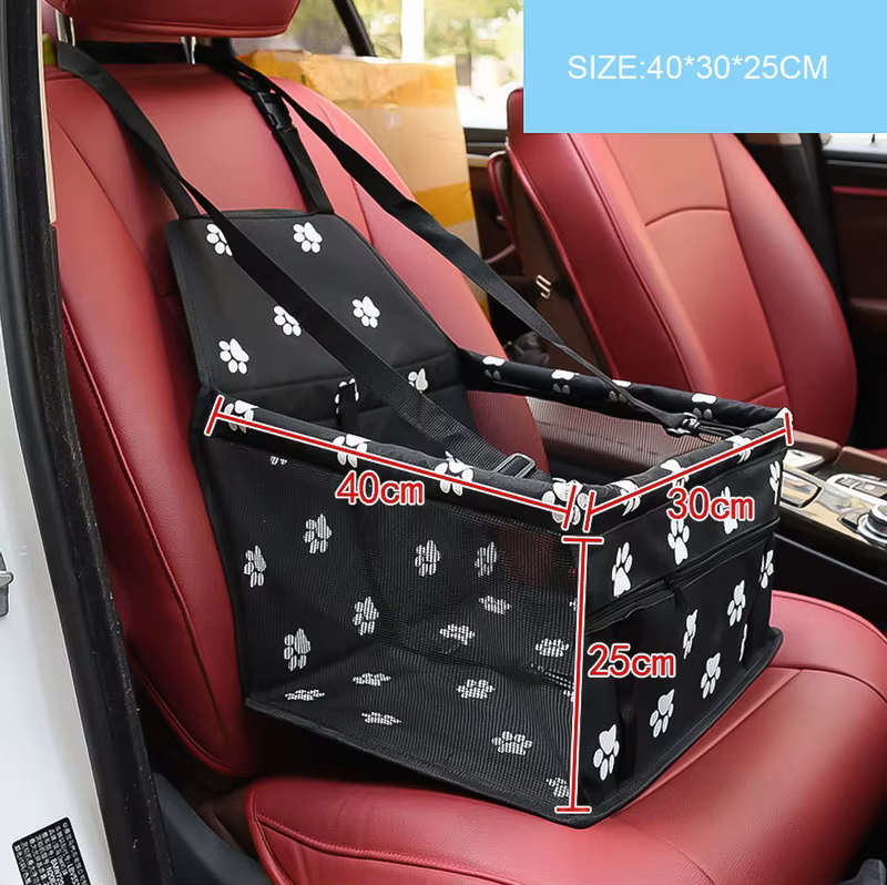 PortaMascotas de Auto para Perros Pequeños Bolsa Transporte Segura con Malla y Soporte Acabado con Huellas de Patas — imagen 6