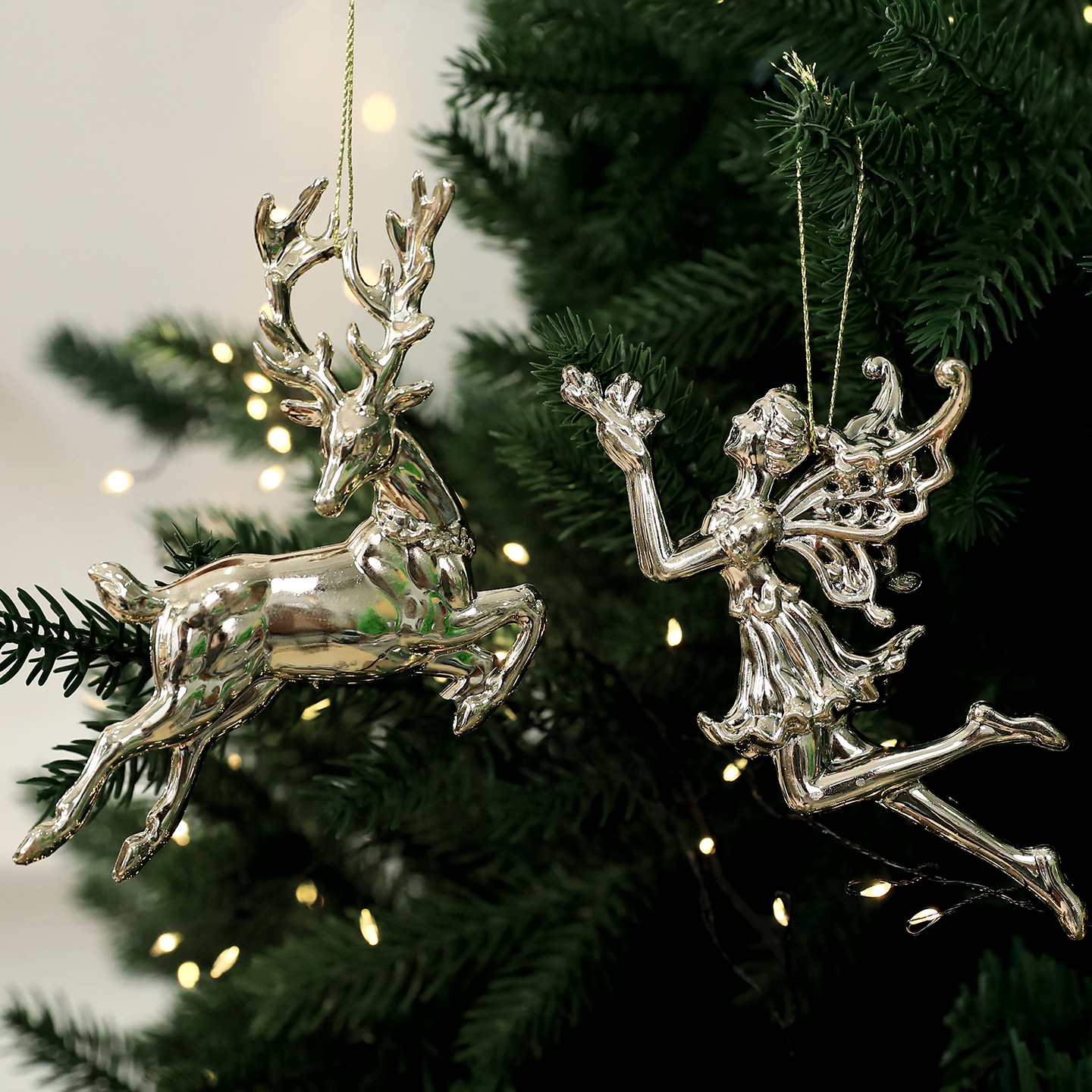 Festive Gold Plated Christmas Tree Ornament Accessories Snowflake Deer Holiday Decoration Hanging Decor — image 4