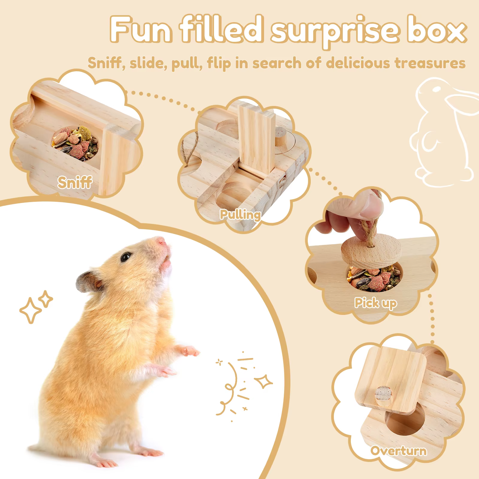 Juguetes de Forraje en Madera para Roedores 6 en 1 - Comida Interactiva para Conejos y Hamsters — imagen 3