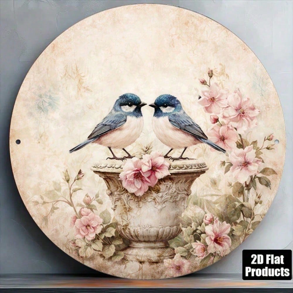 Vintage Bird & Flower Round Sign 8x8in Chinese Style Yard Decor — image 8
