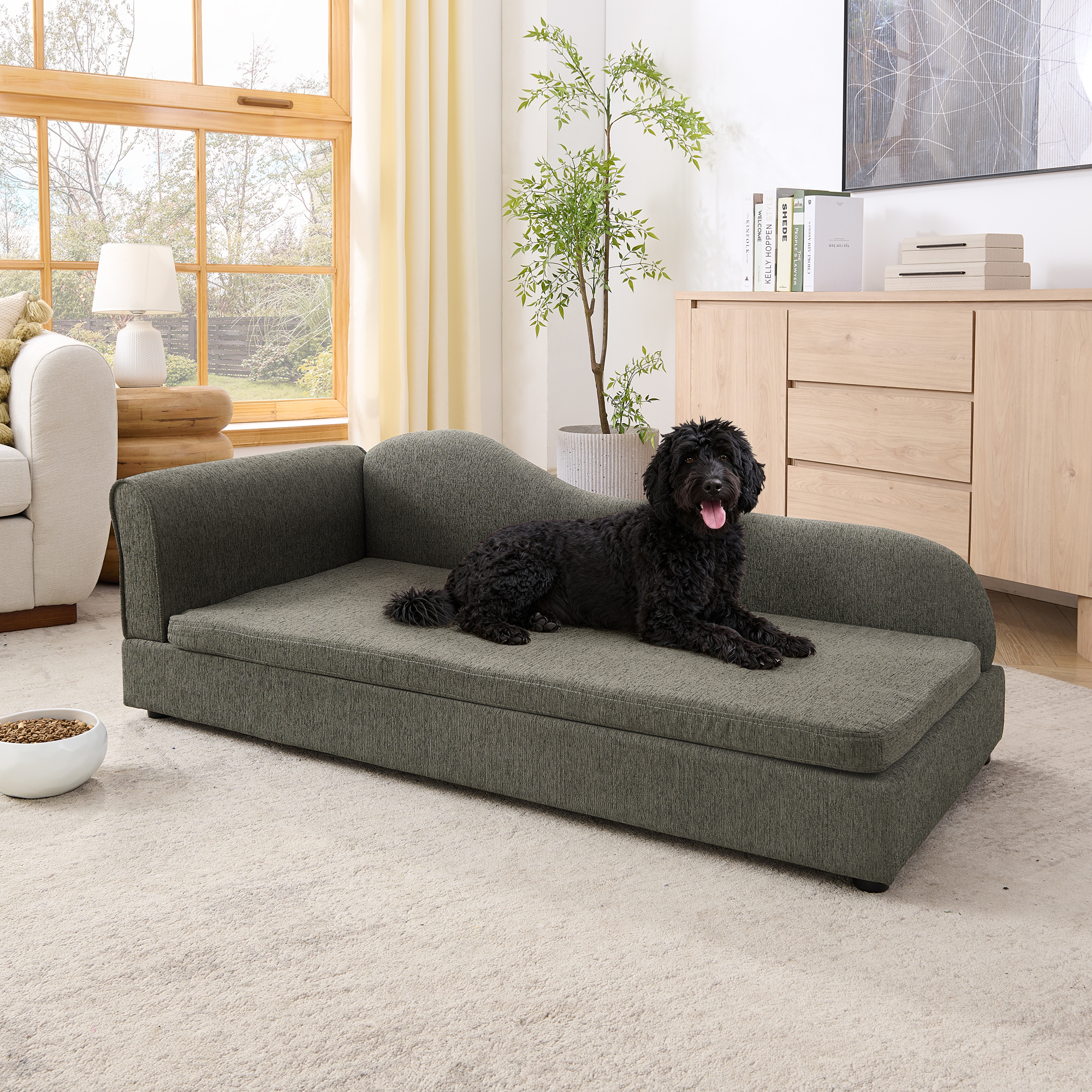 Oversized Pet Sofa For Medium Large Dogs - Modern Irregular Wave Backrest, Single Armrest, Premium Breathable Linen Fabric, Soft Cushion & Low Plastic Feet-DARK GREY — imagen 2