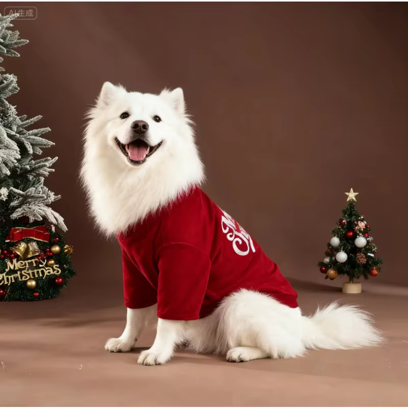 Chaqueta de Satén Clásica con Secuencias Rojas y Verdes para Navidad, Ambiente Invernal para Mascotas Caninas M, L — imagen 1