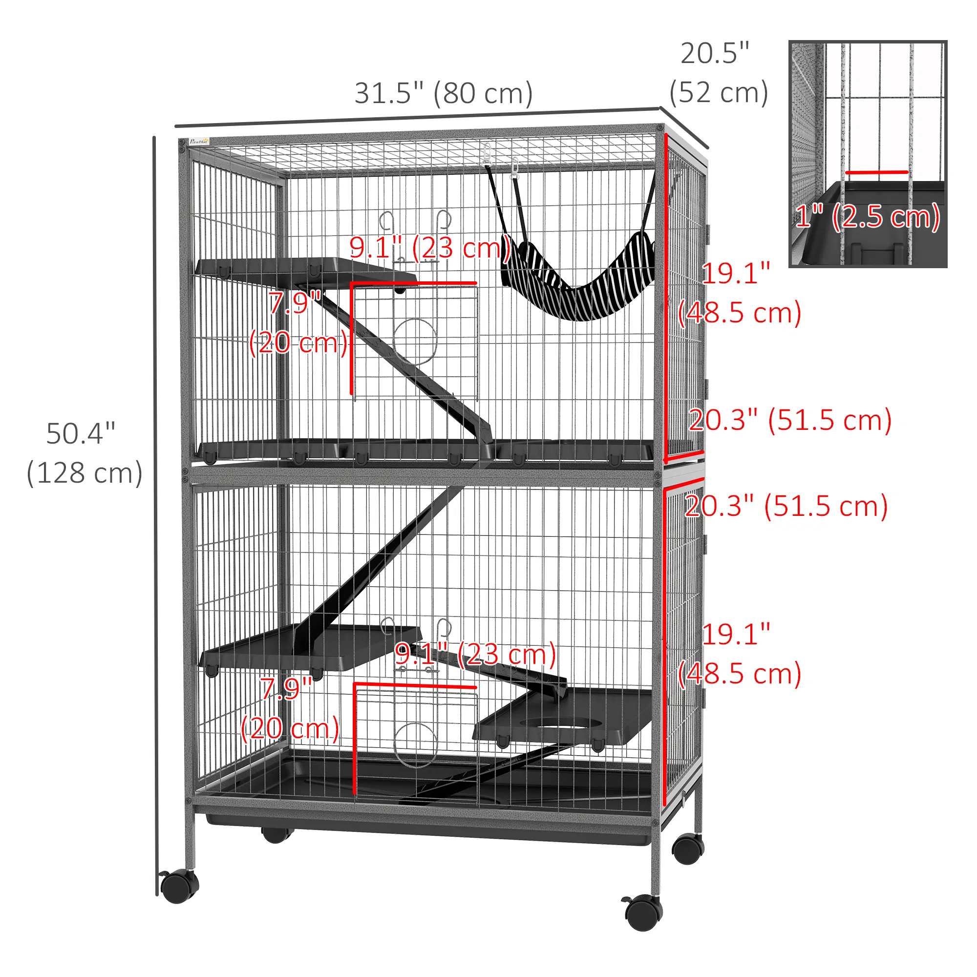 5-Tier Rolling Small Animal Cage, Deluxe Guinea Pig Cage, Ferret Cage for Mink Chinchilla Kitten Rabbit Grey — image 4