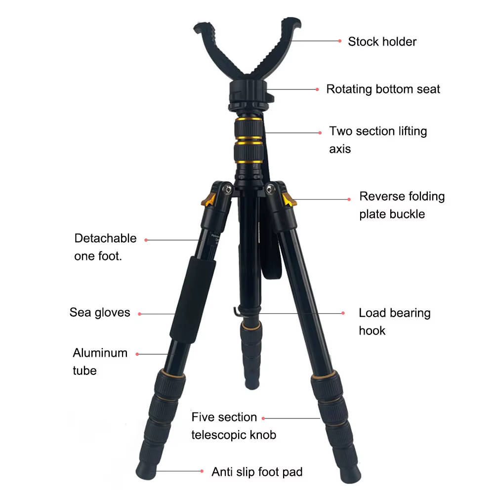 Trípode Portátil de Aluminio para Exteriores, Universal, Retráctil, de Liberación Rápida, Soporte para Caza y Camping con Cabezal en V — imagen 2