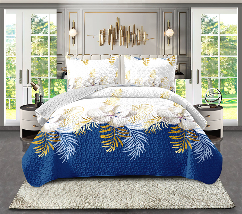 Set de Funda Nórdica de 3 Piezas, Diseño Estadounidense con Estampado Tropical Floral Botánico en Azul Marino y Dorado, Funda de Edredón Pesada de Alto Gramaje con Cierre y Cintas de Esquina, Ropa de Cama de Microfibra Apta para Mascotas — imagen 4