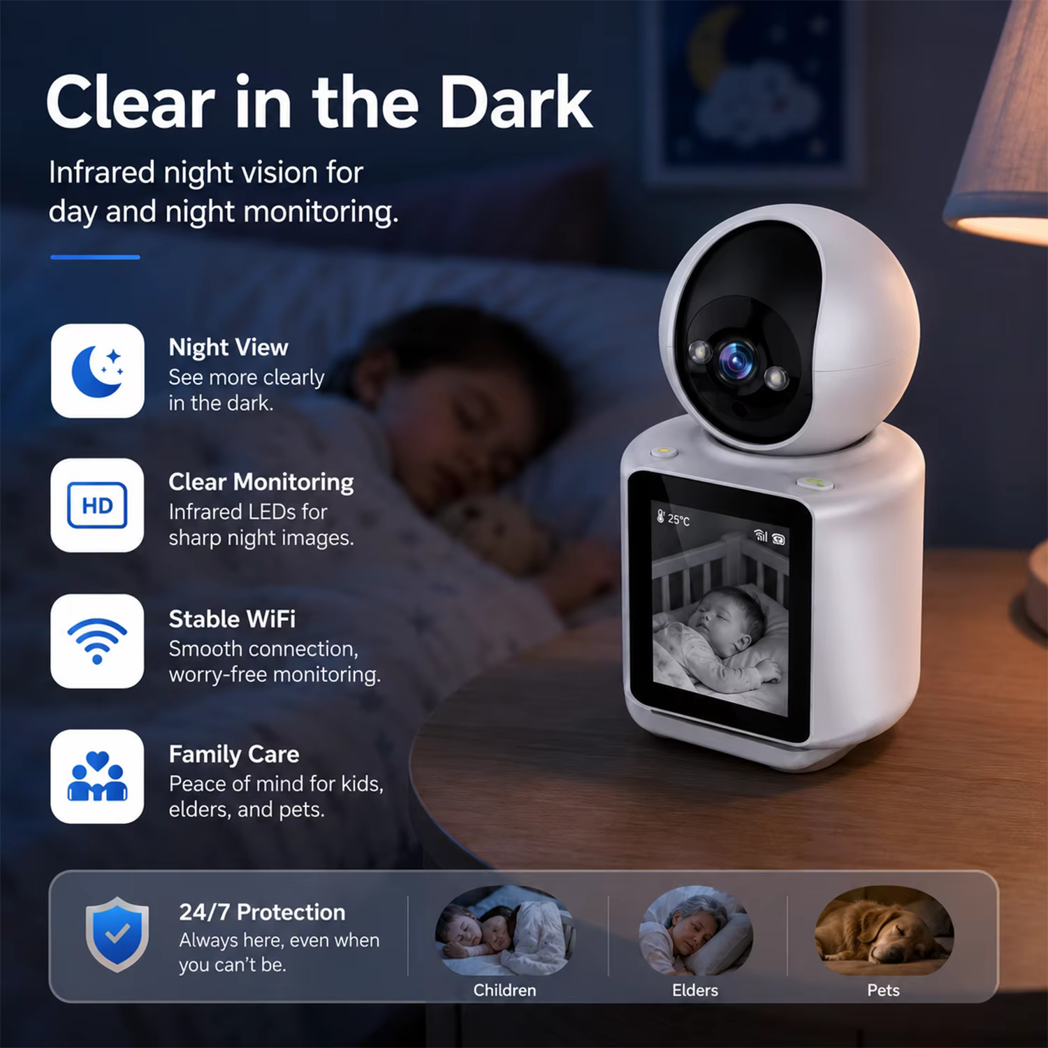 2MP Smart WiFi Indoor Camera with 2.8in Screen One Touch Video Call Auto Tracking Night Vision ICSEE Baby Elder Pet Home Monitor — image 4