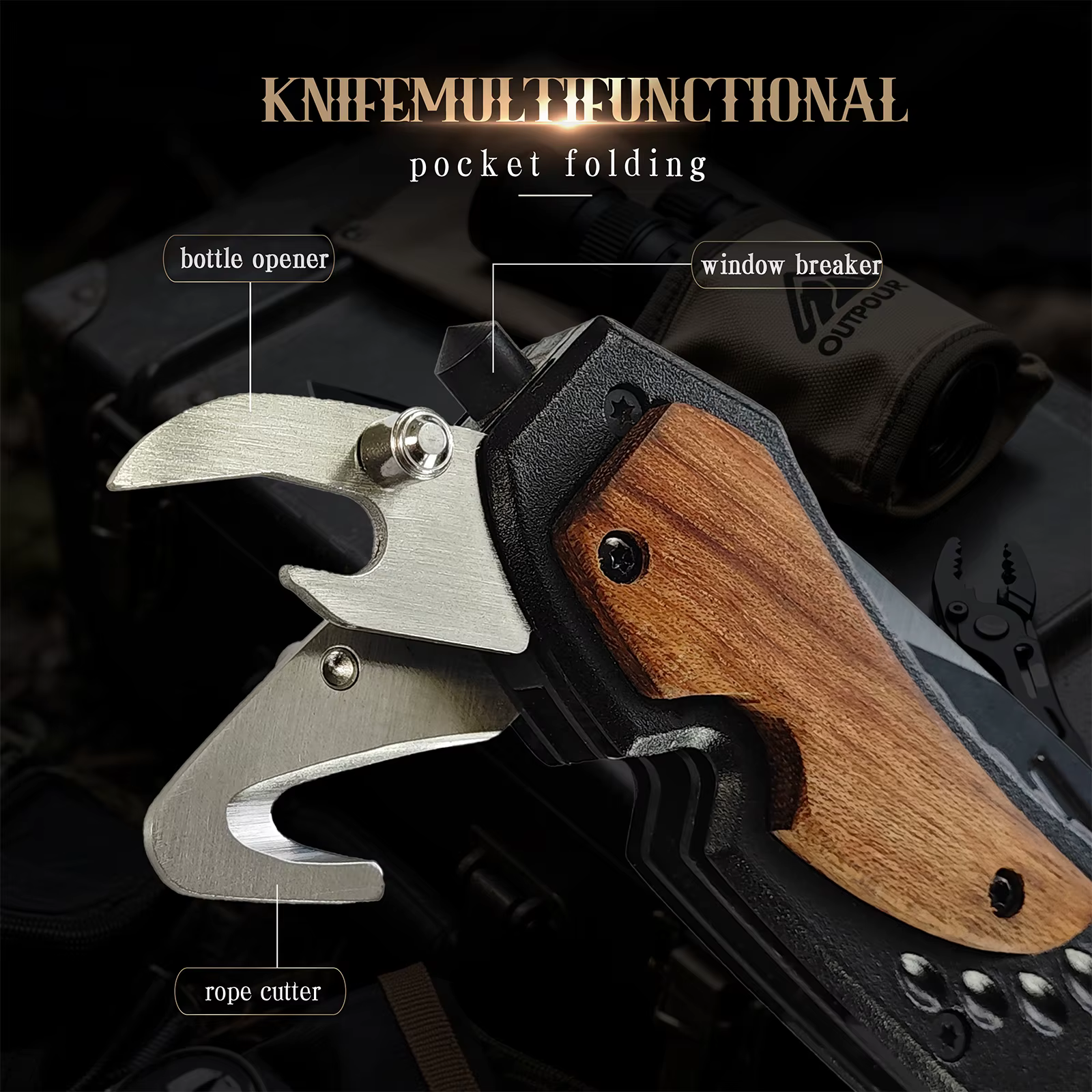 Men's Wood Inlay Handle Foldable Pocket Knife Multifunctional EDC Utility Cutter with Pocket Clip for Outdoor Camping Travel — image 5