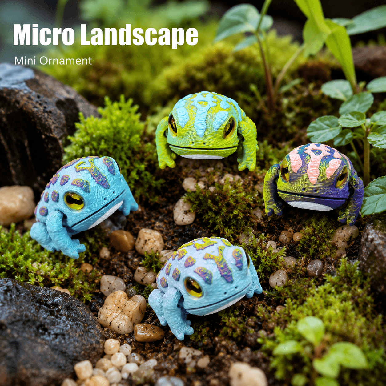 4PCS 3D Printed Mini Frog Figurine Set, Random Color Cute Frog Ornaments, Miniature Desk Decor For Terrarium, Micro Landscape And Shelf Display — image 1