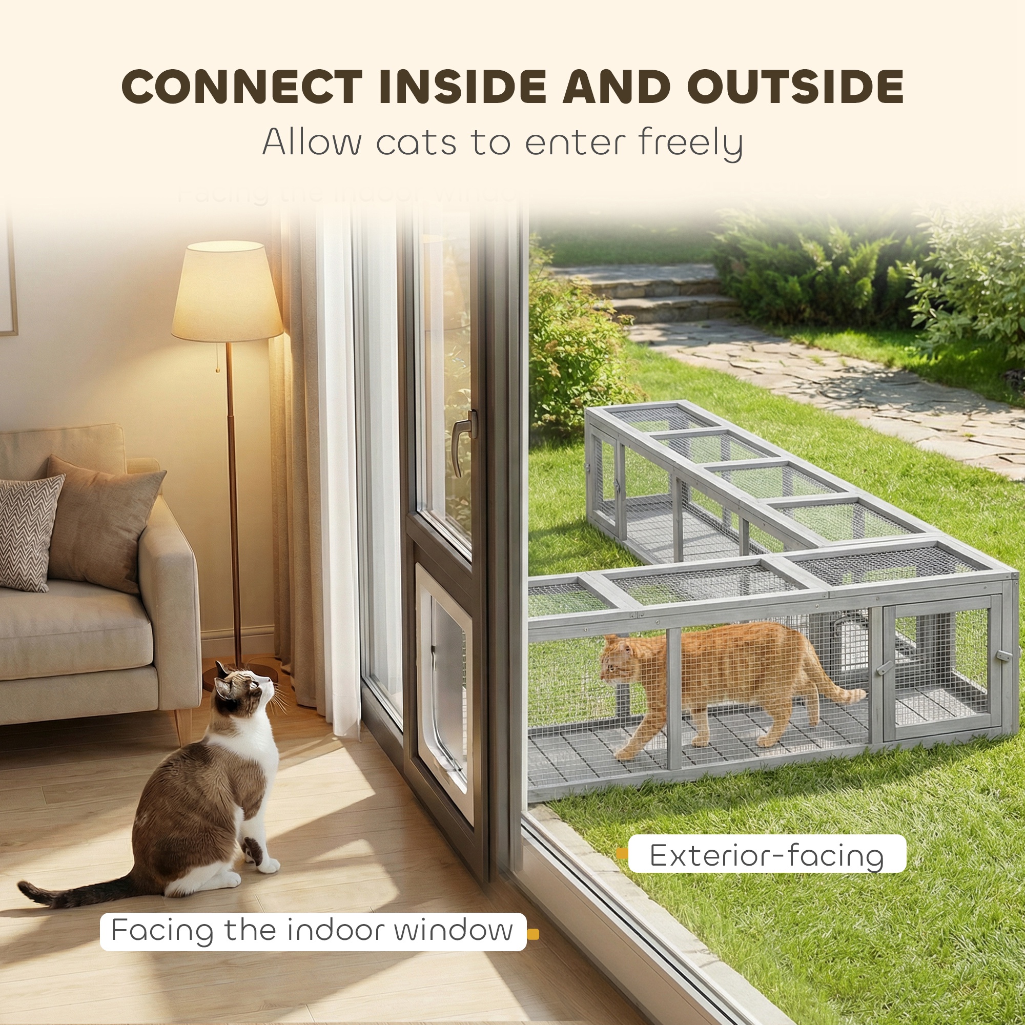 Túnel de Gato de Madera con Protección Climática, Conectable Interior y Exterior, 79"L x 15"W x 15"H, Gris Oscuro — imagen 3