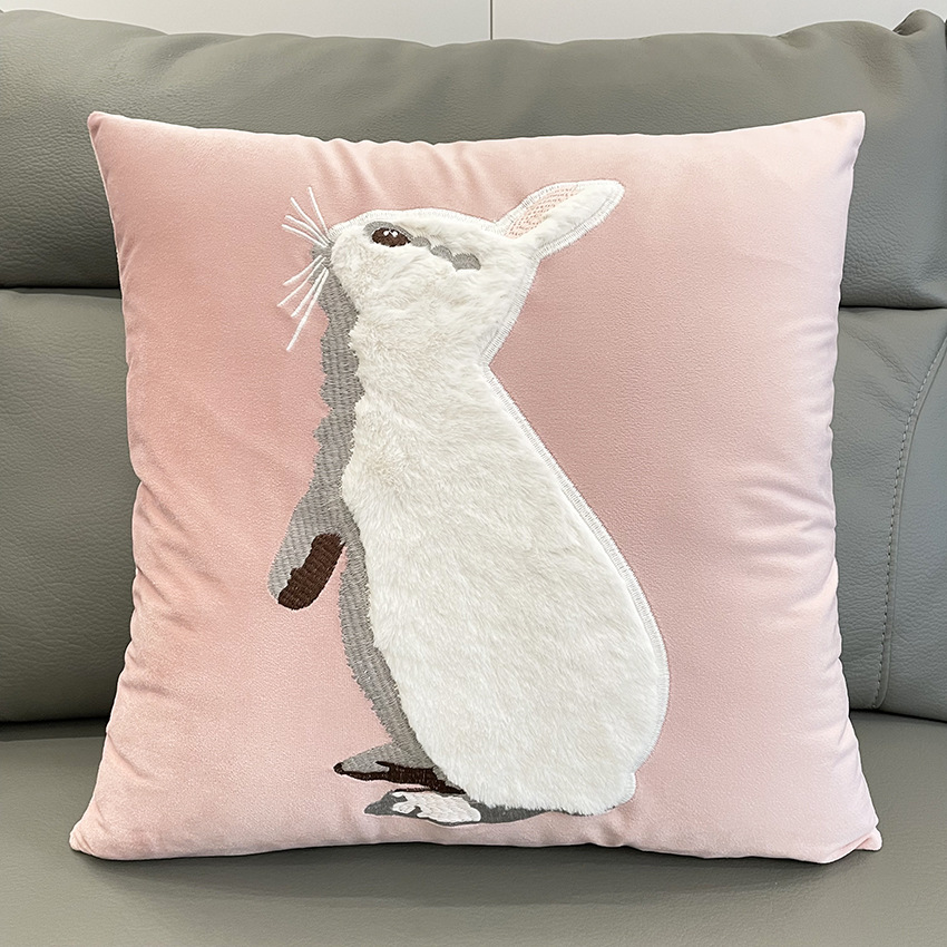 Soft Rabbit Pillow Cover Sofa Cushion Velvet Embroidered Pillow Girl's Heart Pink Cartoon Pillow Cover Cute — image 9