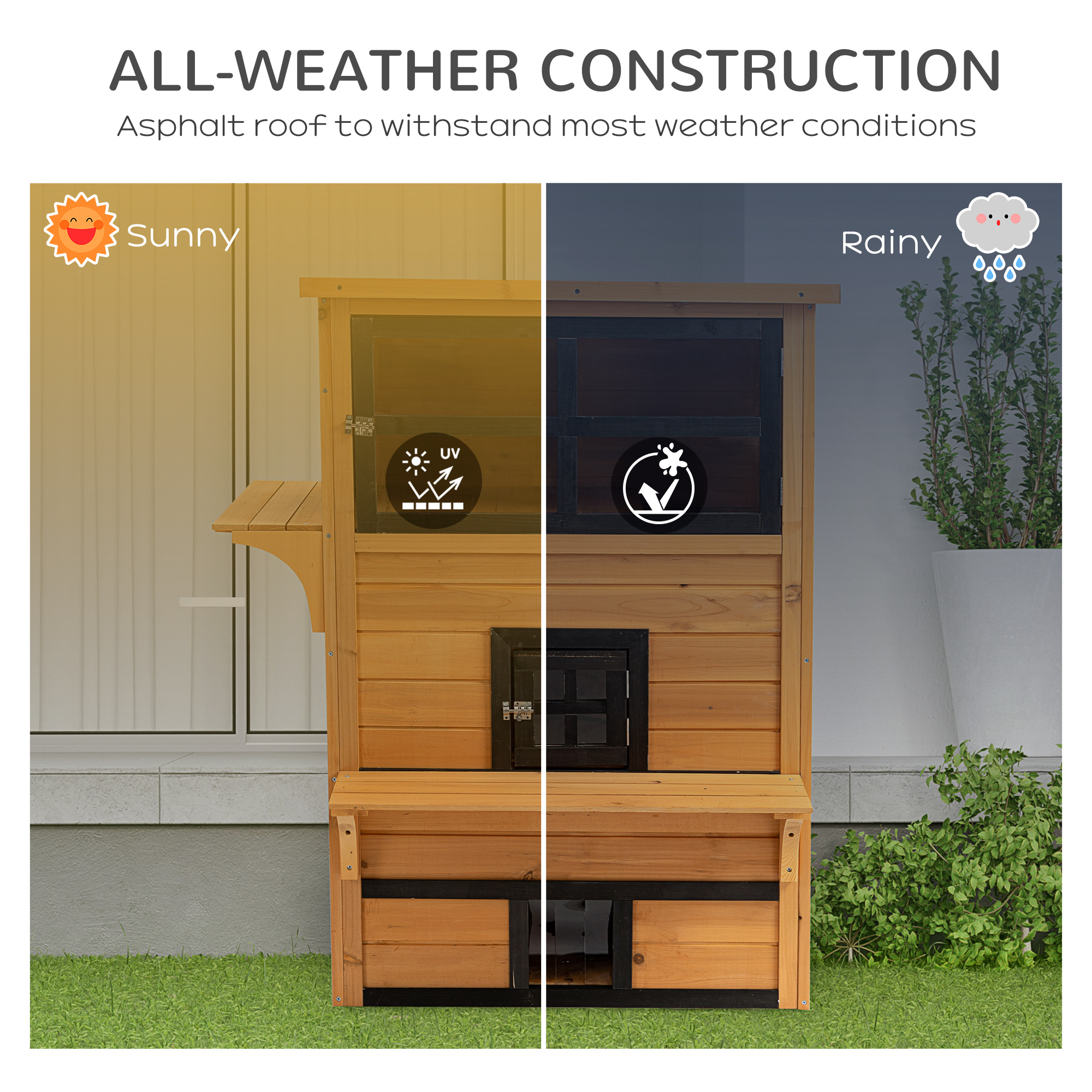 Outdoor Cat House, 3-Tier Kitty Shelter With 5 Escape Doors, Weather Resistant, Yellow & Black — imagen 3