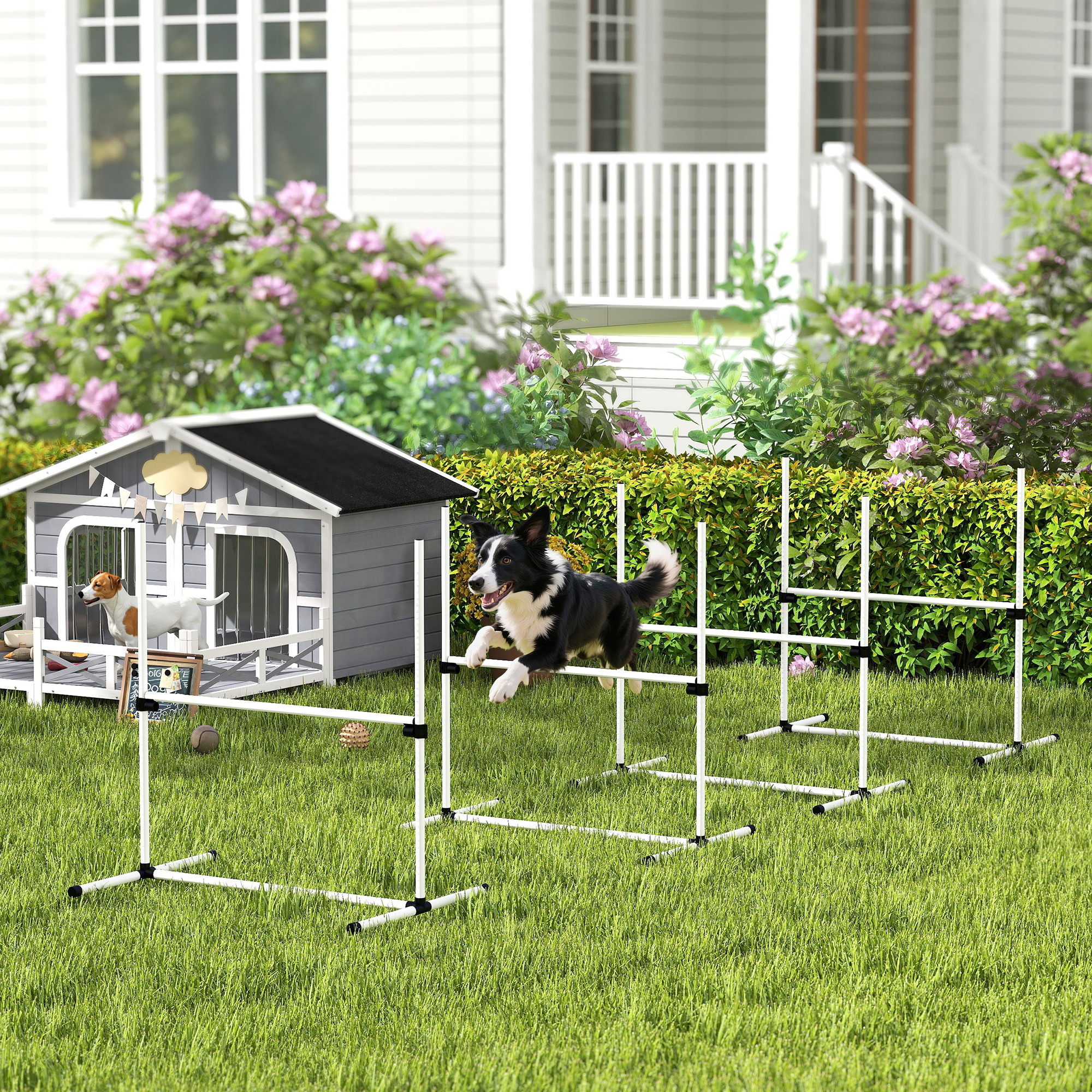 Equipo de Entrenamiento de Agilidad para Perros de 4 Piezas para Curso de Agilidad Canina, con Barras de Salto de Altura Ajustable, Bolsa de Transporte Incluida y Barra Superior Desmontable, Blanco — imagen 1