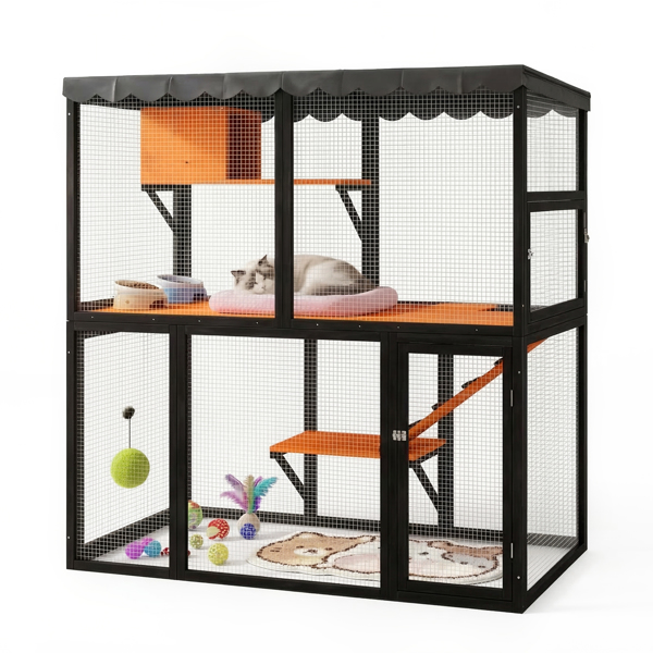 Wooden Catio Outdoor Cat Enclosure Large Cat House For Mulitiple Cats Walk, Indoor 4 Tier Cat Enclosures House, Outdoor Cat Catio With Waterproof Cover, Ramp — imagen 7