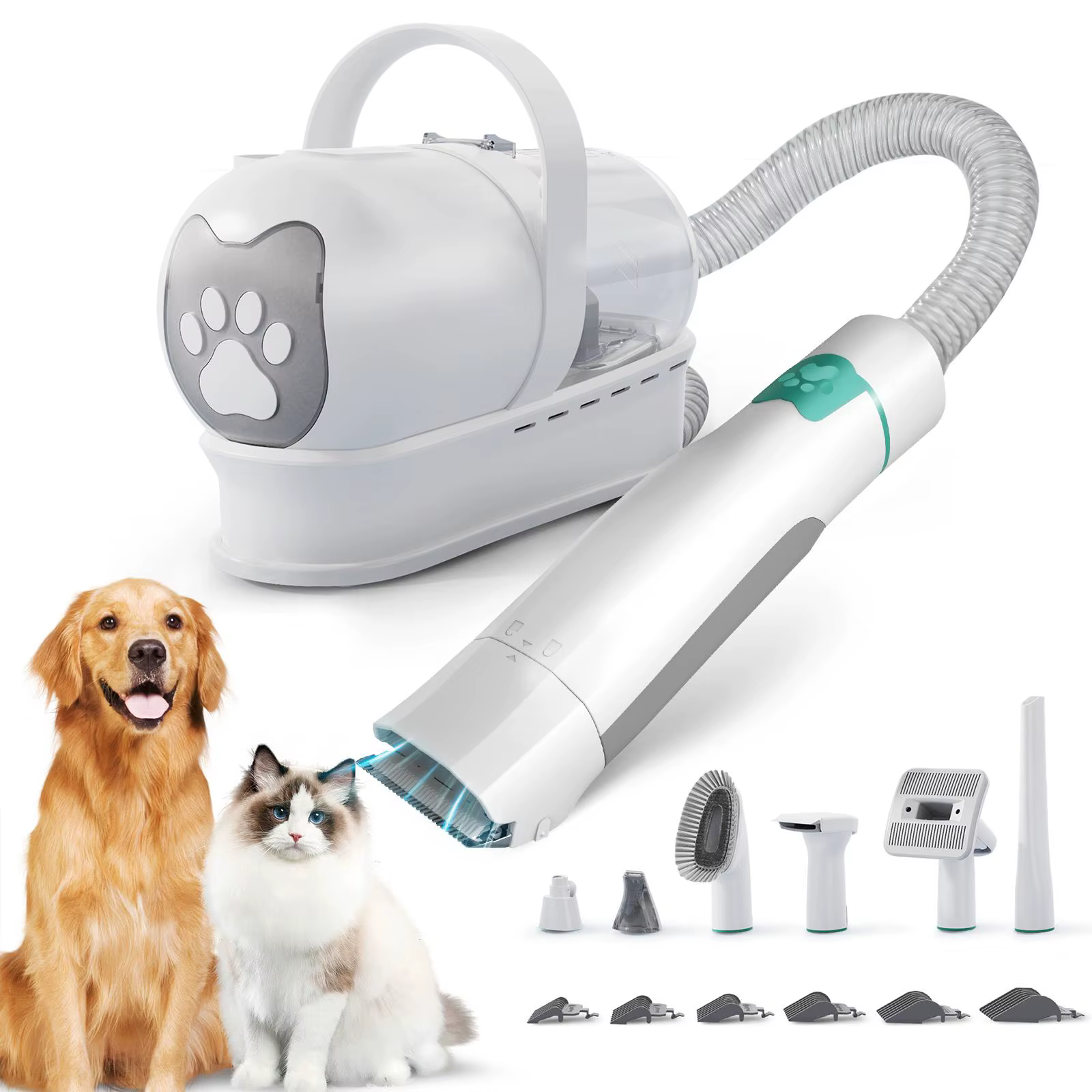 Dog Grooming Vacuum Kit 7 in 1, Cat & Dog Hair Vacuum Brush for Shedding - Includes Rollers, Deshedding Mitts, Nail & Paw Trimmer — image 1