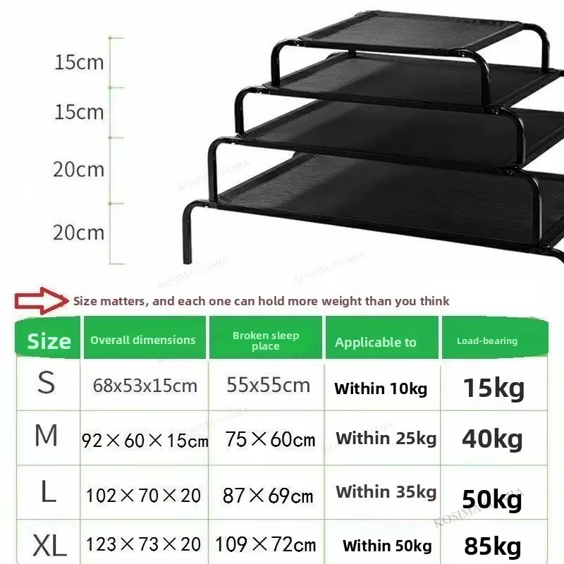 Cama Elevada para Perros al Aire Libre, Cama Estable para Mascotas con Buena Circulación de Aire, Cubierta de Malla Respirable Removible, Marco Metálico Robusto, Negro — imagen 6